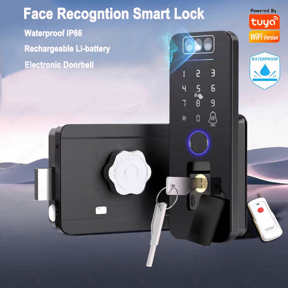 Smart Rim Lock Wifi Fingerprint - Cerradura inteligente recargable con reconocimiento facial