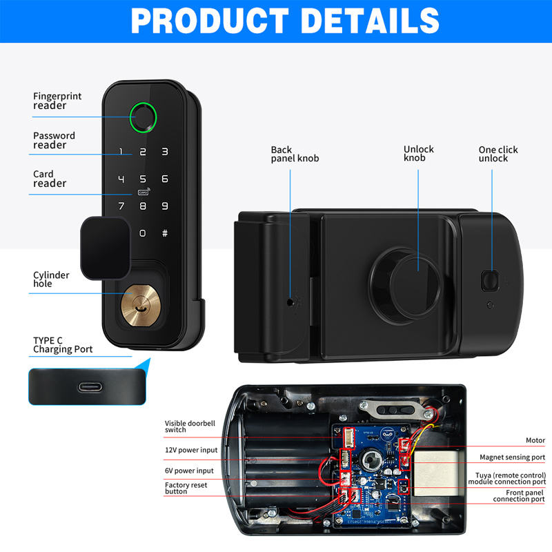 Smart Rim Lock Wifi Fingerprint - Cerradura Inteligente para Exterior con Doble