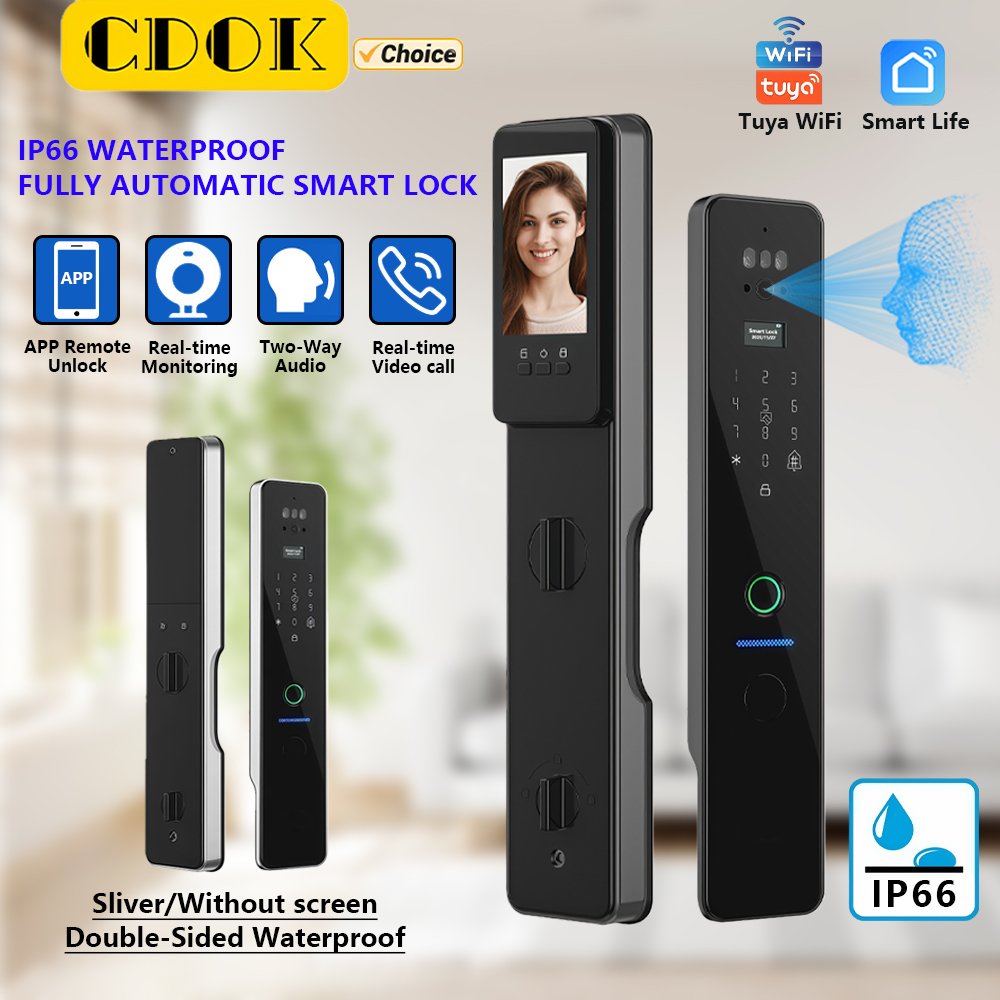 Video Door Lock With Camera Peephole - CDOK R2M TuyaWiFi Smart Lock, cerradura