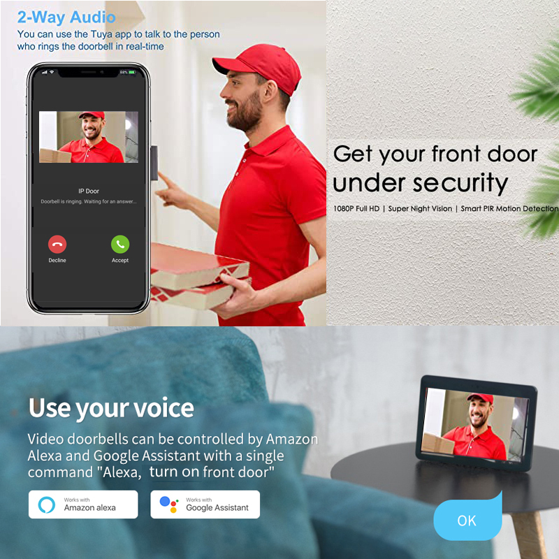 Tuya Smart 1080P timbre cámara - Smart Door Lock With Camera Intercom reseña y precio