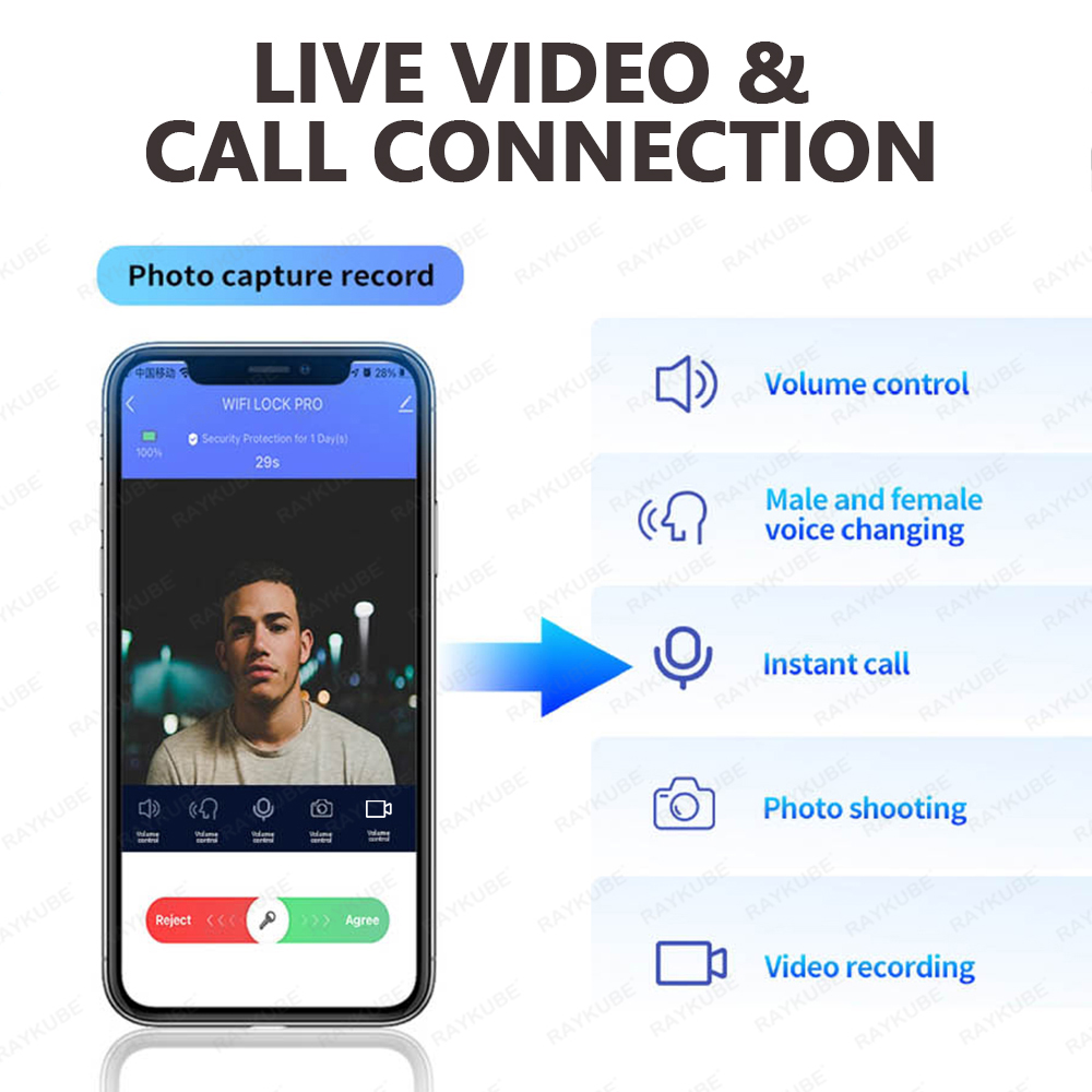 RAYKUBE-intercomunicador de Au - Video Door Lock With Camera Peephole reseña y precio