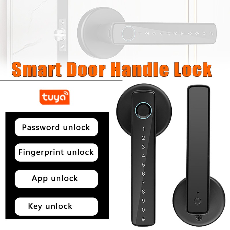 Tuya-cerradura inteligente con - Digital Door Lock Fingerprint Handle reseña y precio